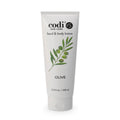 Codi New York olive hand and body lotion tube on a white background